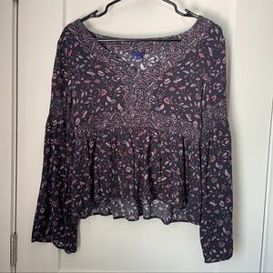 Aeropostale Navy Floral Paisley Peasant Blouse
